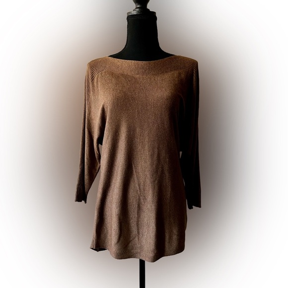 Chico’s 0 Women’s Brown Boat Neck Sweater 3/4 Sleeve Cashmere Blend S - Picture 1 of 7